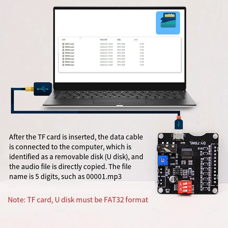 5W Power Voice MP3 Playback Control Module One-To-One Triggering TF Memory Card U Disk Custom Audio T5wl