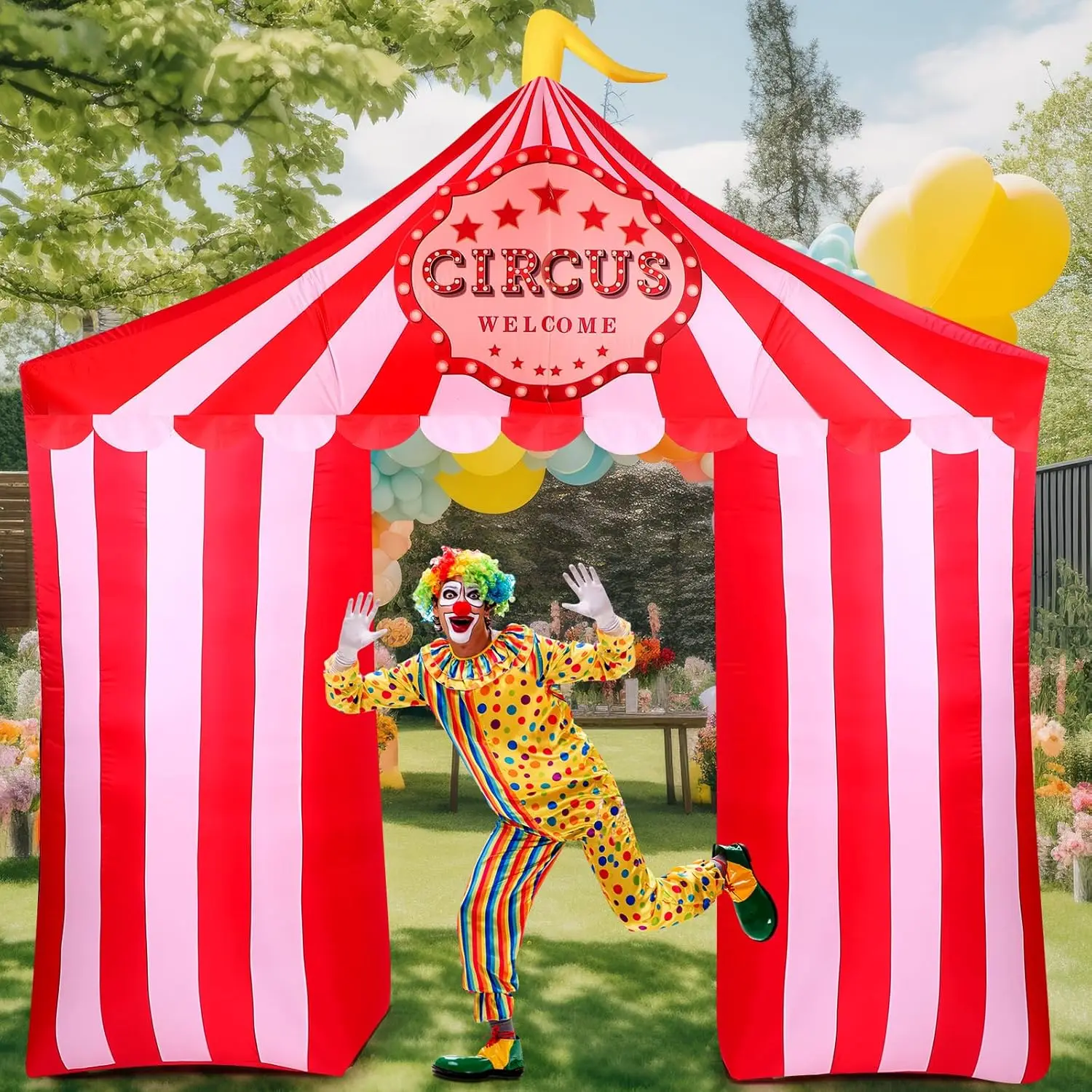 

10ft Inflatable Circus Tent Archway with LED Lights Included, Blow-Up Carnival Decoration for Birthday Celebration, Summer Holiday, Yard, Garden & Outdoor Use