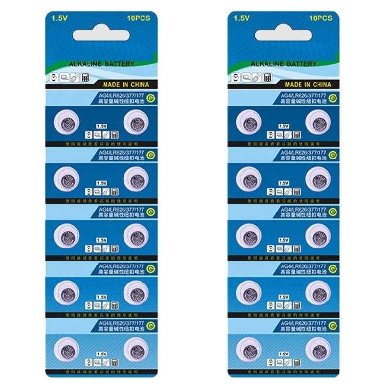 Пакет 10/20 AG4/377 Аккумуляторов щелочной кнопки 1,5 В для часов. Калькуляторы
