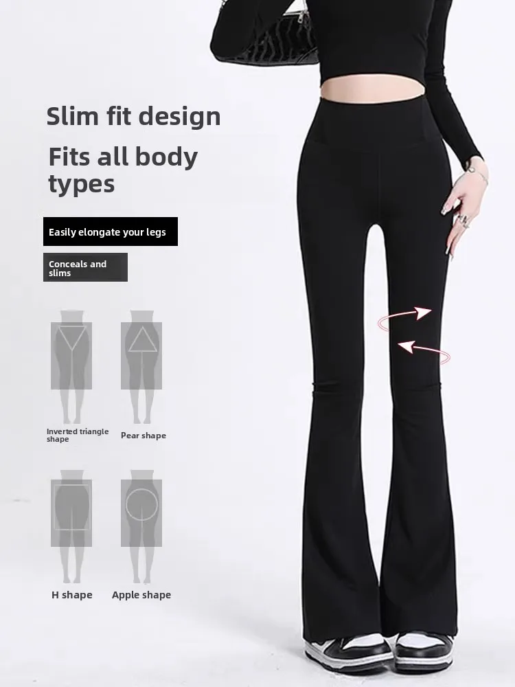 Spodnie damskie z wysokim stanem, odzież wierzchnia, spodnie ze skóry karpiowej, wyszczuplające spodnie sportowe, spodnie z lekkim rozszerzaniem na jesień.