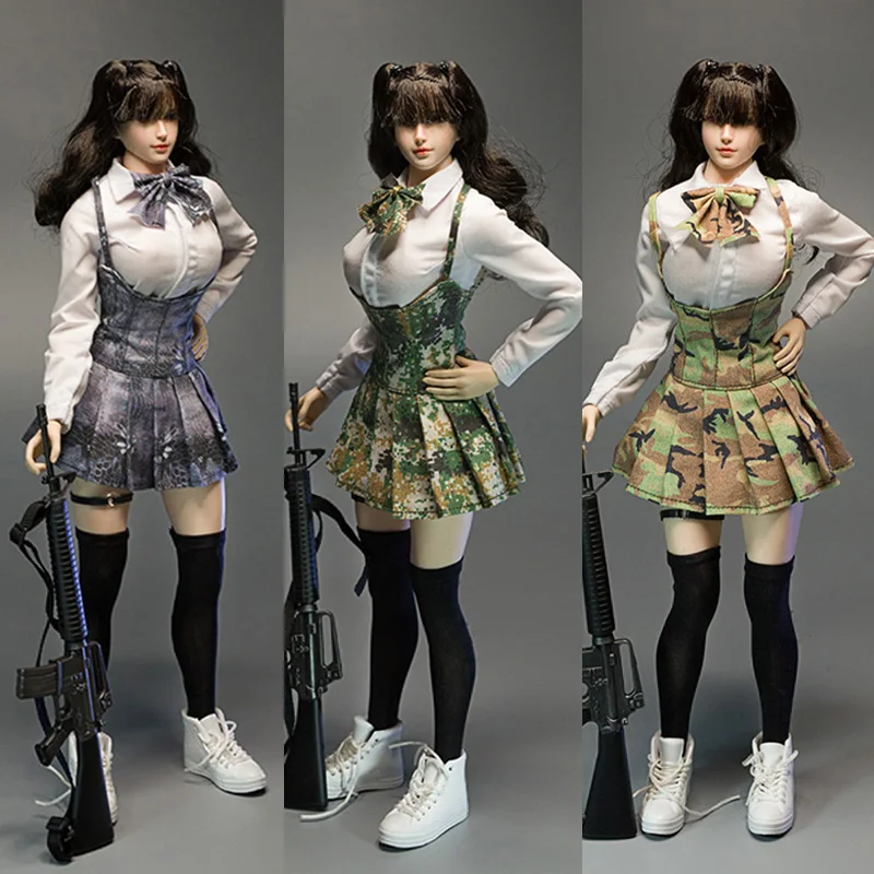 Cdtoys M014 M015 1/ 6 Scale Women's Camouflage Armed Tactical Python JK Uniform Pleated Skirt Suit for 12