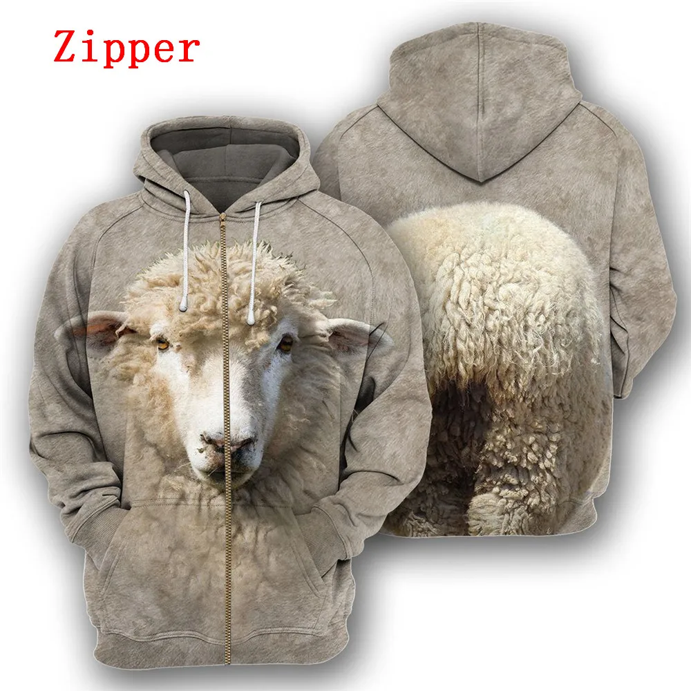 

HX Animal Sheep Zip Hoodies Funny Animals Front Back 3D Printed Hoodie Sweatshirt Adult Teens Jacket Coats Dropshipping