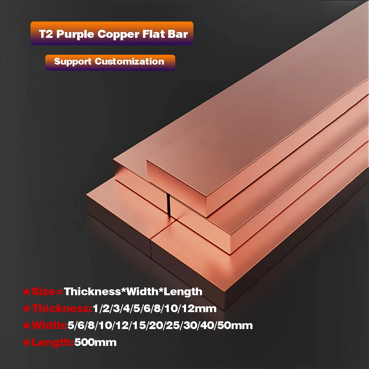 

T2 Purple Copper Plate Flat Strip / Pure Red Copper Plate/Customized Processing