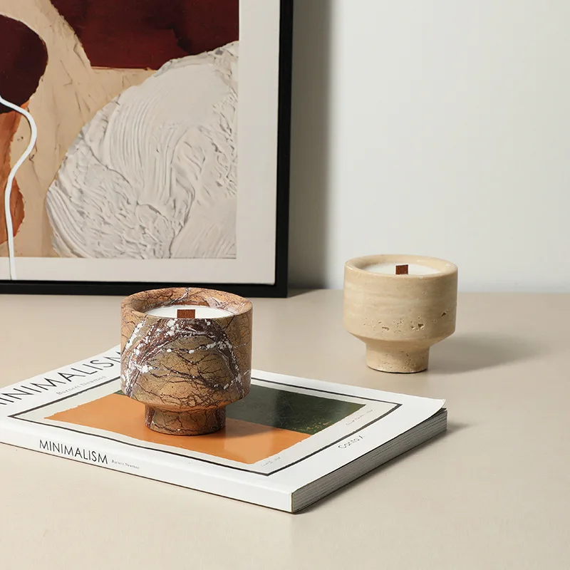 New Chinese-style wabi sabi natural marble scented candles, creative soft decoration in the bedroom of the homestay