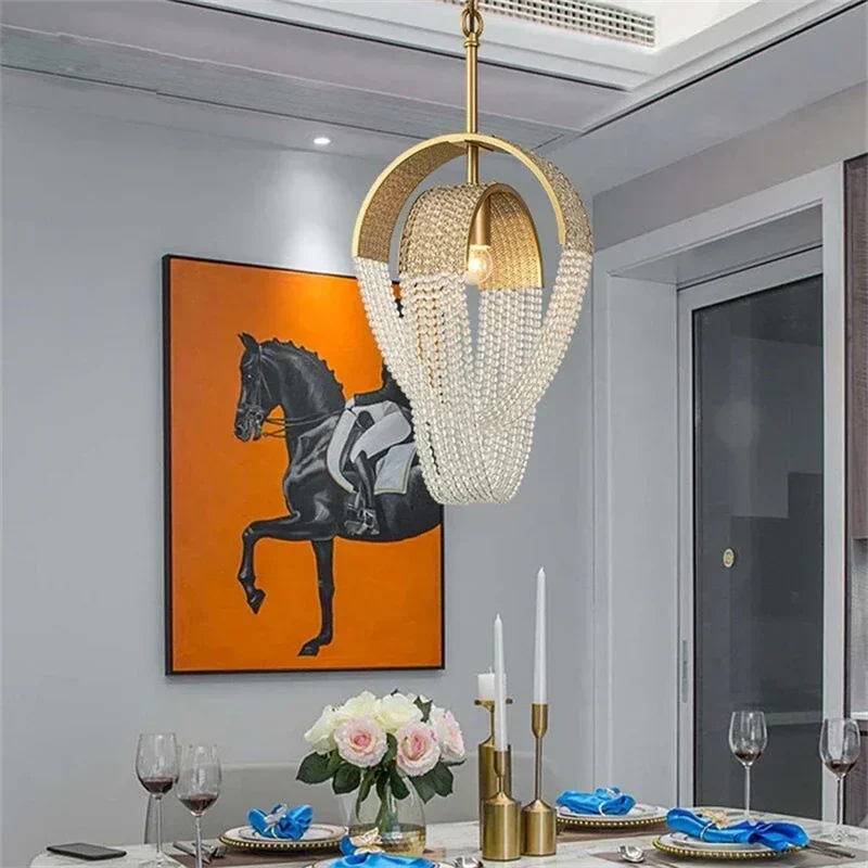 Dining room gold chandelier single light chain lighting fixture modern home decor cristal lamp island brief led crystal lustre