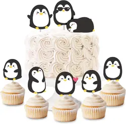 24pcs Cute Penguin Cupcake Toppers Picks Penguin Theme Birthday Party Baby Shower Decorations Animal Party Supplies for Kids