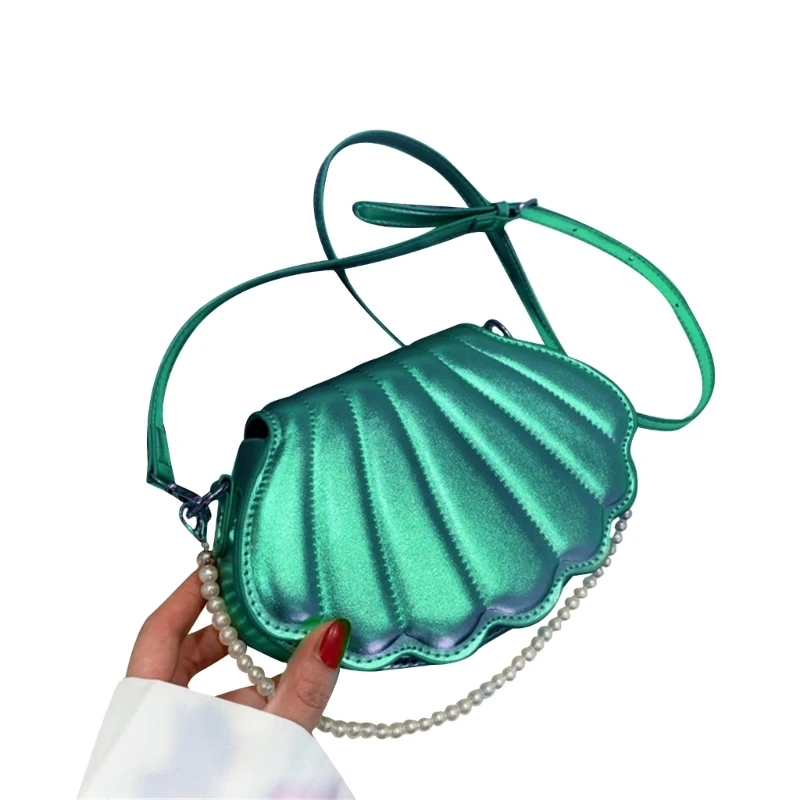 Fashion Shell Crossbody Bag for Women All-matching Pearl Shoulder Bag Beaded Handbag Purse PU Bag