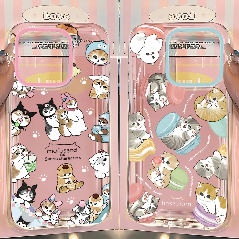 Bonito m-mofusands gato caso de telefone para iphone 17 16 16e 15 14 13 12 11 mini pro max x xr xsmax 7 8 ar mais capa traseira transparente