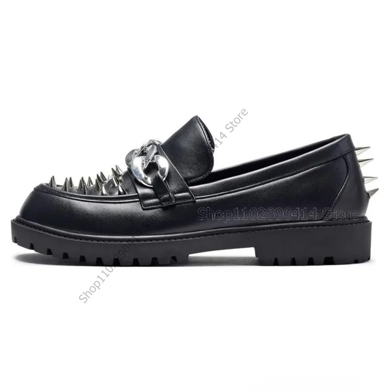 Metal Rivets Decor Black High Top Loafers Fashion Slip On Men Casual Shoes Novel Handcraft Party Feast Banquet Men Dress Shoes