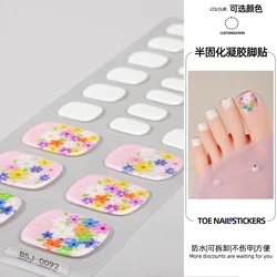 26tips Toe Gel Nail Strips Full Adhesive Waterproof Korean Semi Cured Foot Gel Nail Art Wraps UV Lamp Need Nails Stickers