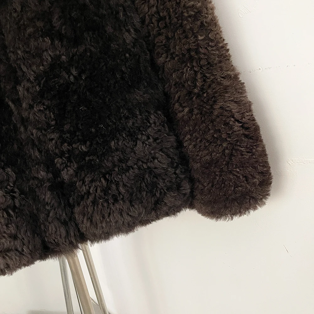OFTBUY Damen Luxus Echt-Lammfell-Wollmantel Langarm Stehkragen Wolljacke Damen Neue Warme Verdickte Winter-Oberbekleidung – Detail 5