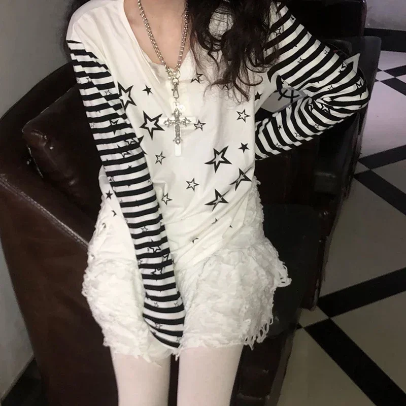 Grunge Y2k estetica T-Shirt Emo Scene Skull Dark Graphic maglietta a maniche lunghe donna Punk Cartoon Harajuku Tee Kawaii Top