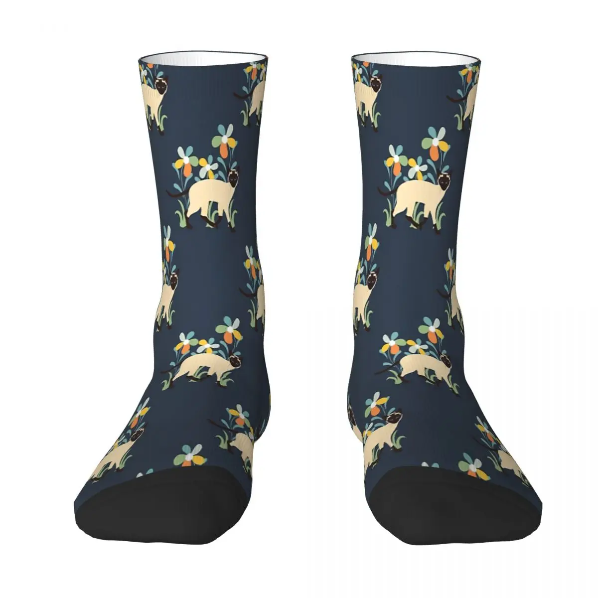 Flower Cat Siamese Socks Shopping 3D Print Boy Girls Mid-calf Sock