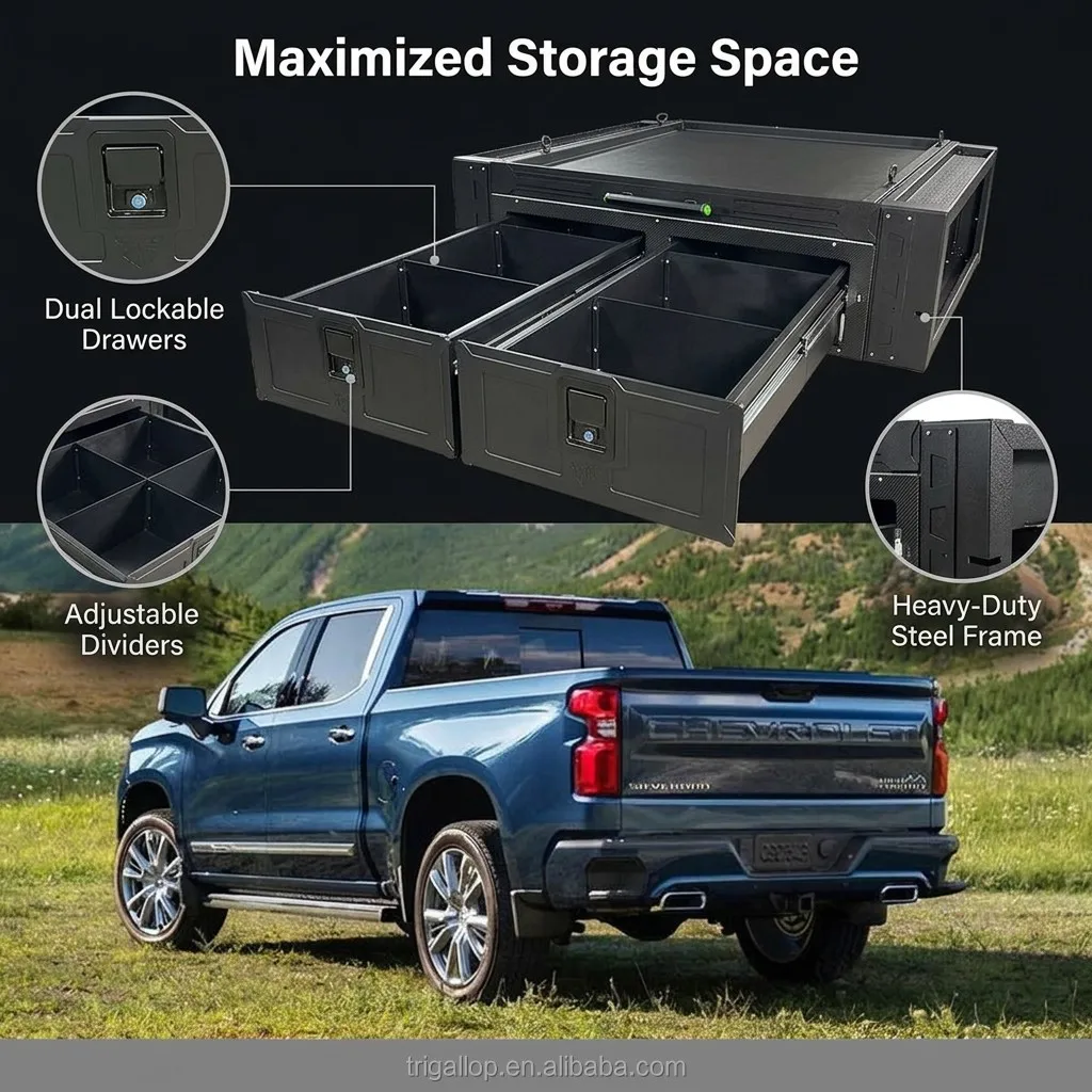 Dream Car No-drill Lightweight 5052 Aluminum Alloy Pickup Truck Bed Drawer For Isuzu D-MAX Tacoma Anti-Rust Waterproof Storage B