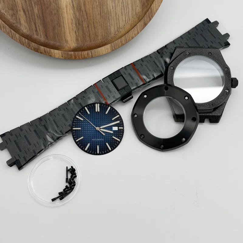 GMOGAR 42MM Preto Prata Estrela Areia Caixa de Aço Inoxidável Serve para Royal Oak NH35 NH36/70 Movimento Automático SEM LOGOTIPO 31.8mm Mostrador Mãos