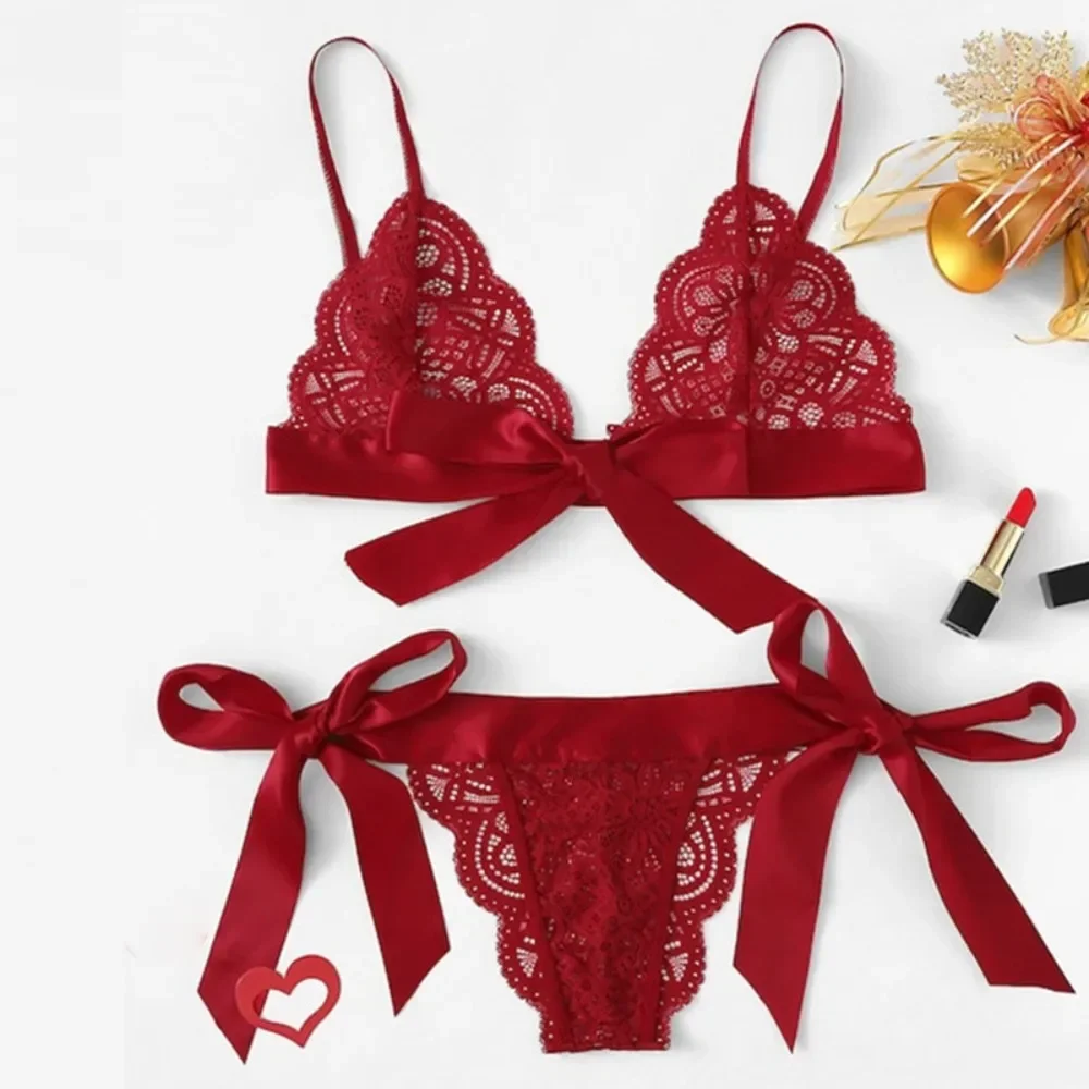 Sexy Lace Bra Brief Set Lingerie Set Women Underwear Transparent Bra Panties Sets Female Red Ultra-thin Unlined Underwear Set