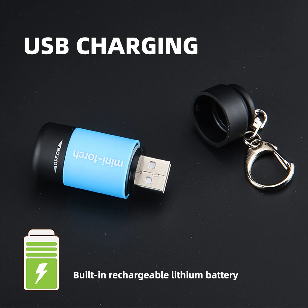 Mini USB recarregável Keychain lanterna, tocha de dedo, Camping Light, apto para o médico, leitura, ao ar livre