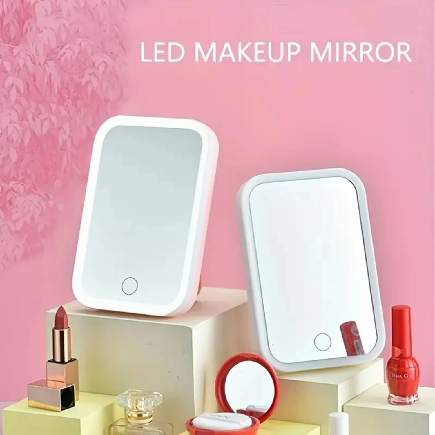 1 pc-LED makeup mirror with lamp, desk top makeup mirror, three color dimming, portable dressing table, small mirror