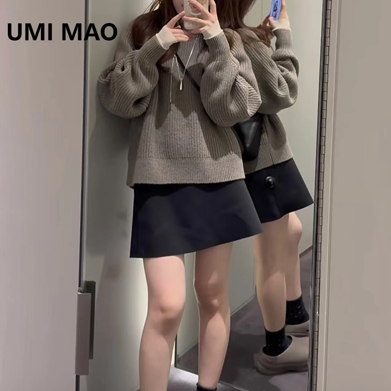 UMI MAO женская одежда, шерстяной пуловер в рубчик с круглым вырезом, вязаный свитер, свитер с длинными рукавами, новый зимний топ Femme Y2K