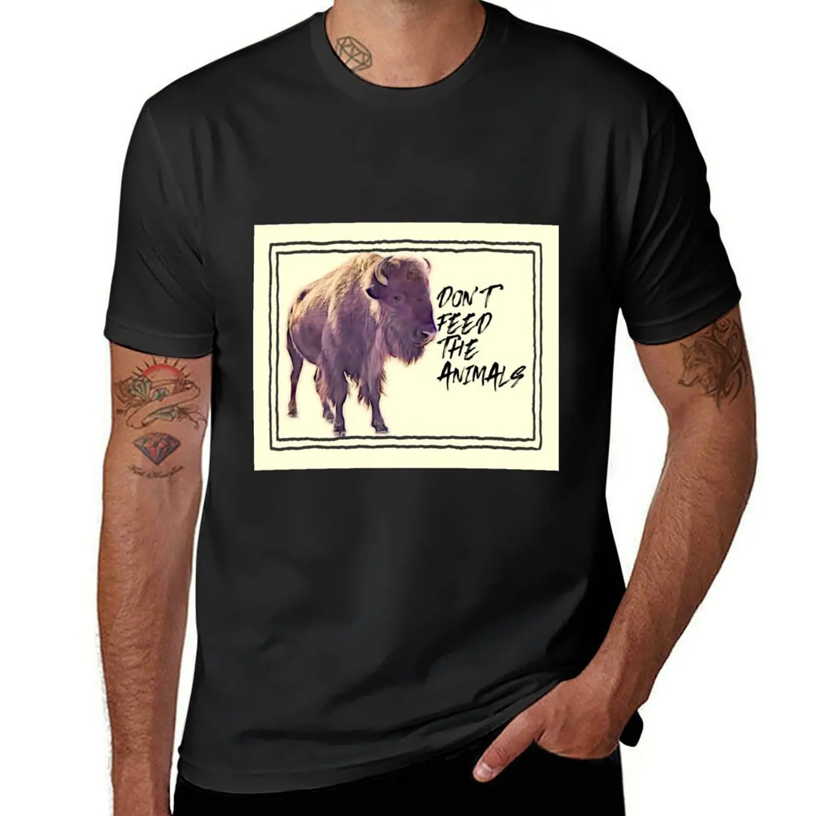 

Bison Don't Feed The Animals quote T-Shirt aesthetic clothes tops baggy shirts men clothings