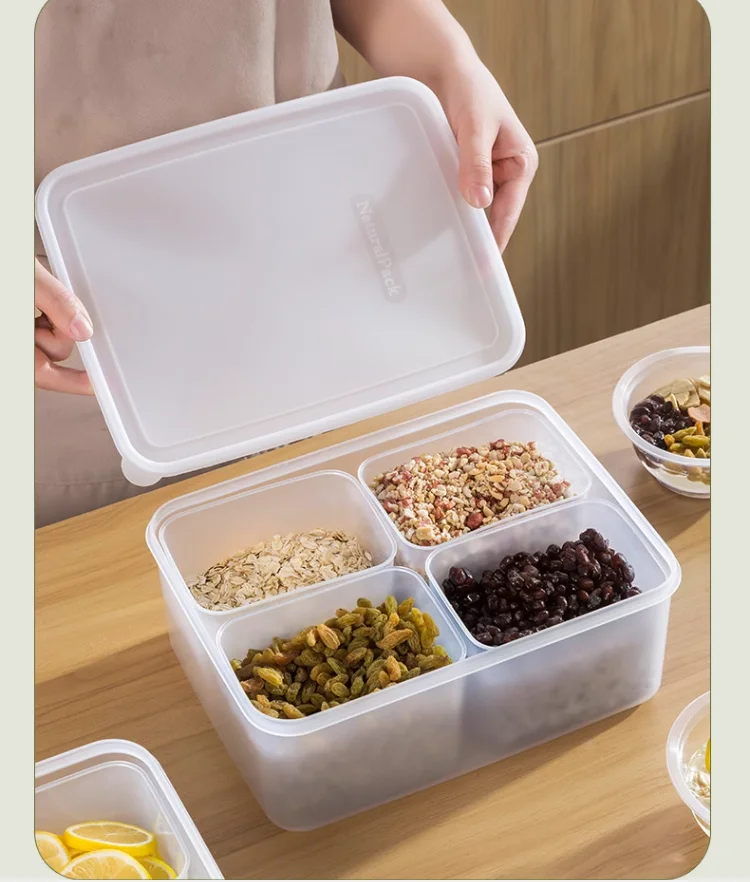 

Refrigerator 4 Grids Storage Box Food Grade Transparent Plastic Fruit Storage Box Fridge Storage Container Kitchen Accessories