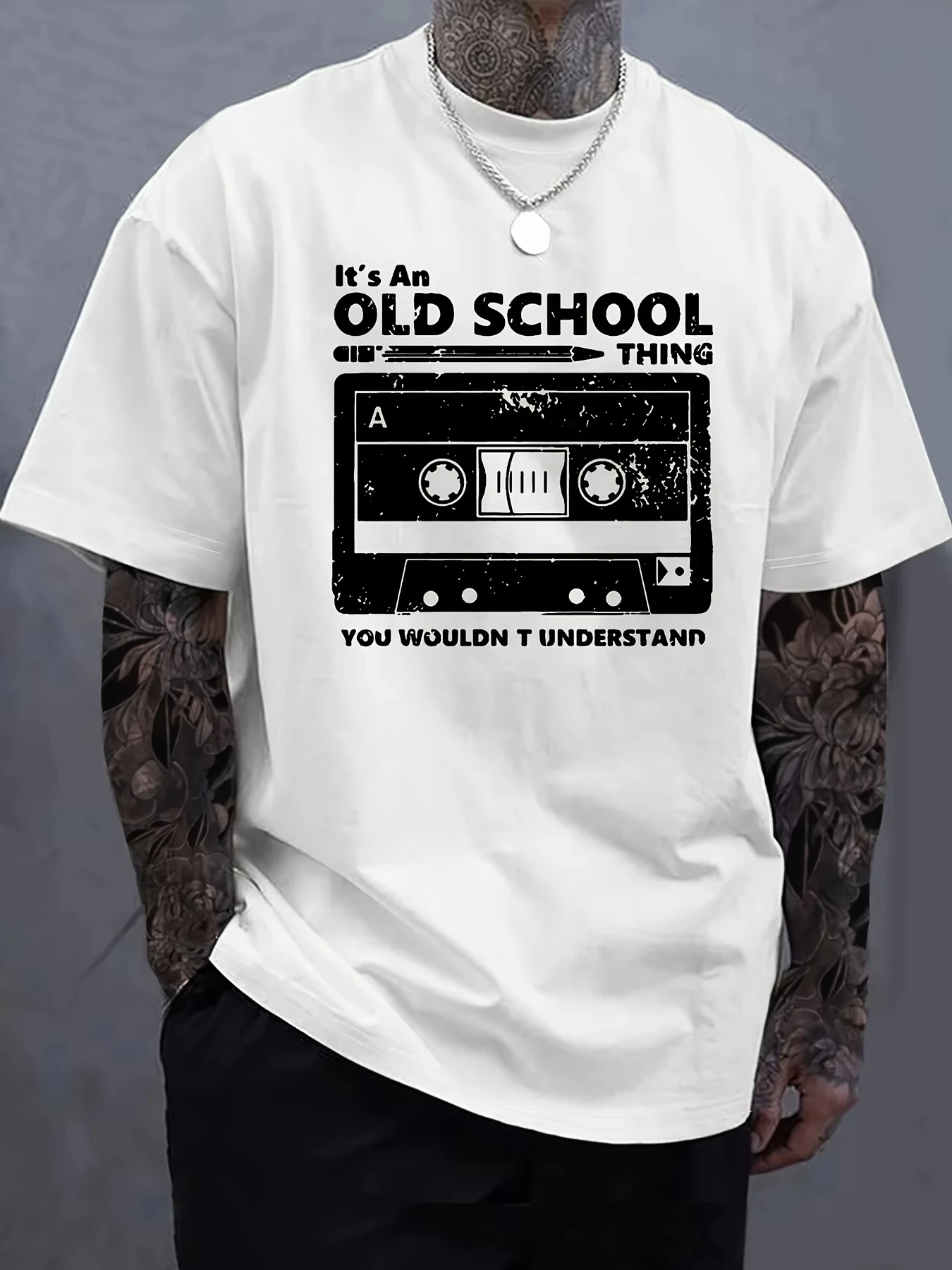 OLD SCHOOL CASSETTE White Classic Tape Pencil Retro T-Shirt Cotton Graphic Tee Men Women Summer Streetwear
