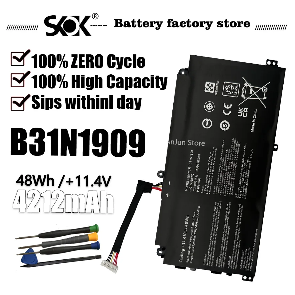 

New 11.4V 48Wh 4212mAh B31N1909 Battery Compatible with Asus ExpertBook P2 P2451FB P2451FA 0B200-03670000 Series