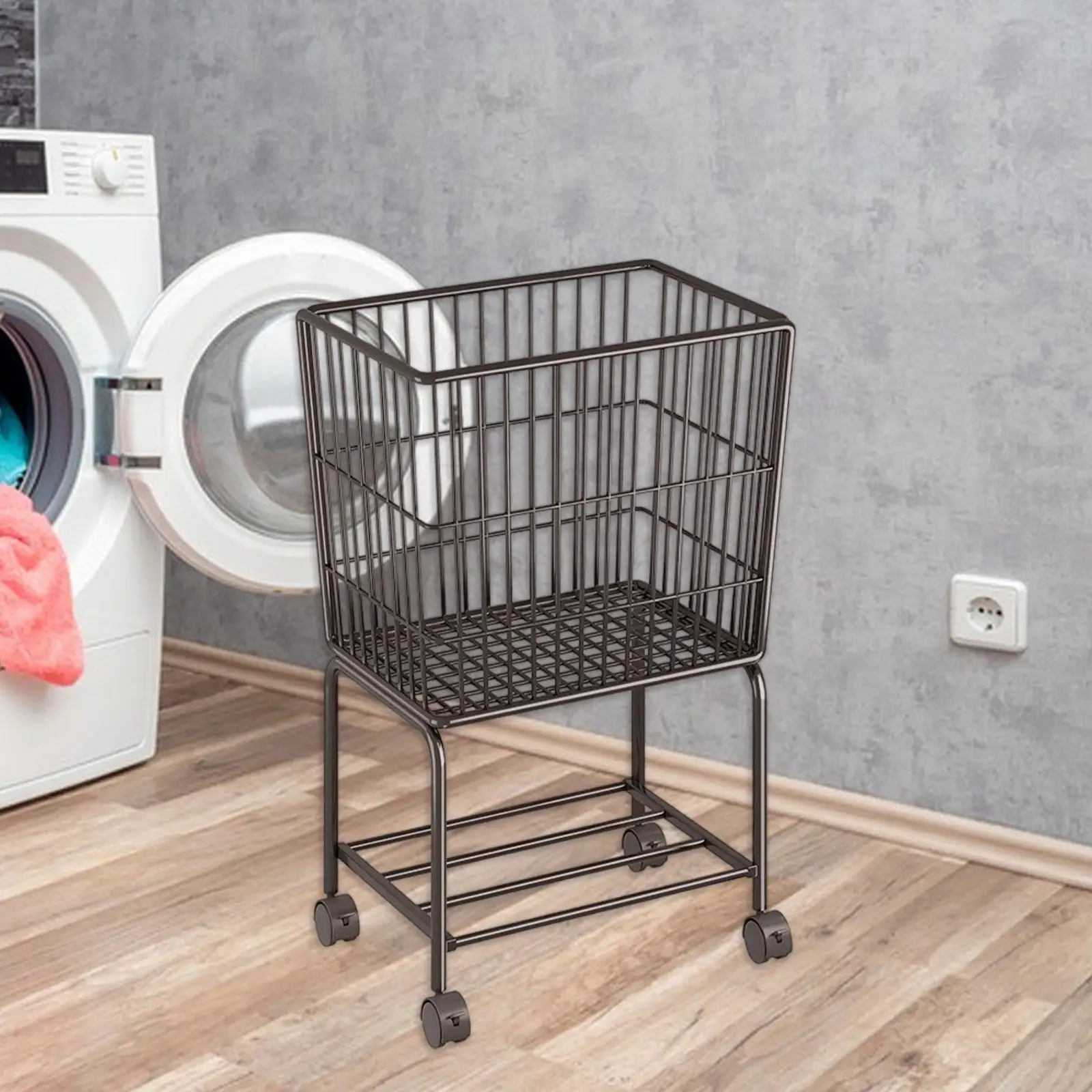 

Rolling Laundry Cart Storage Basket Wire Laundry Hamper Trolley