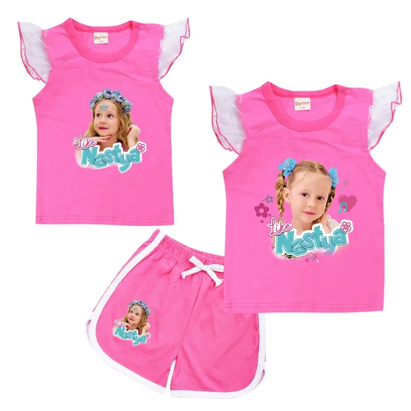 

Like Nastya Girls Clothes Sets Summer Nastya Petal Sleeve Tshirt Pants 2piece Kids Children's Clothing Suit Beauty Birthday Gift
