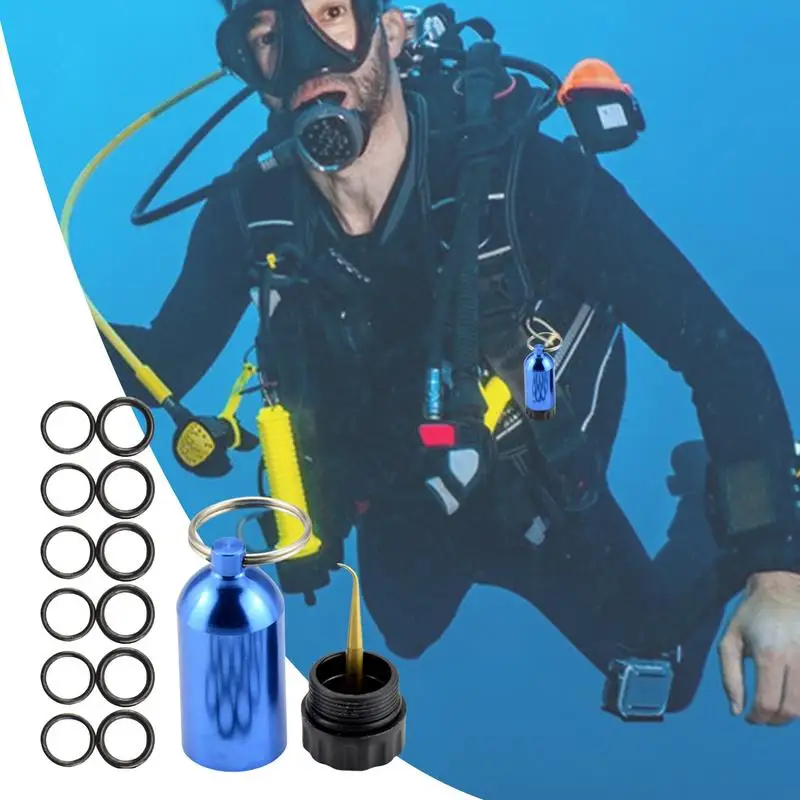 Scuba Tank O Rings Mini Diving Cylinder Keychain With O-Ring 12pcs O-Rings Set Miniature Aluminum Alloy Body Fits Most Tank