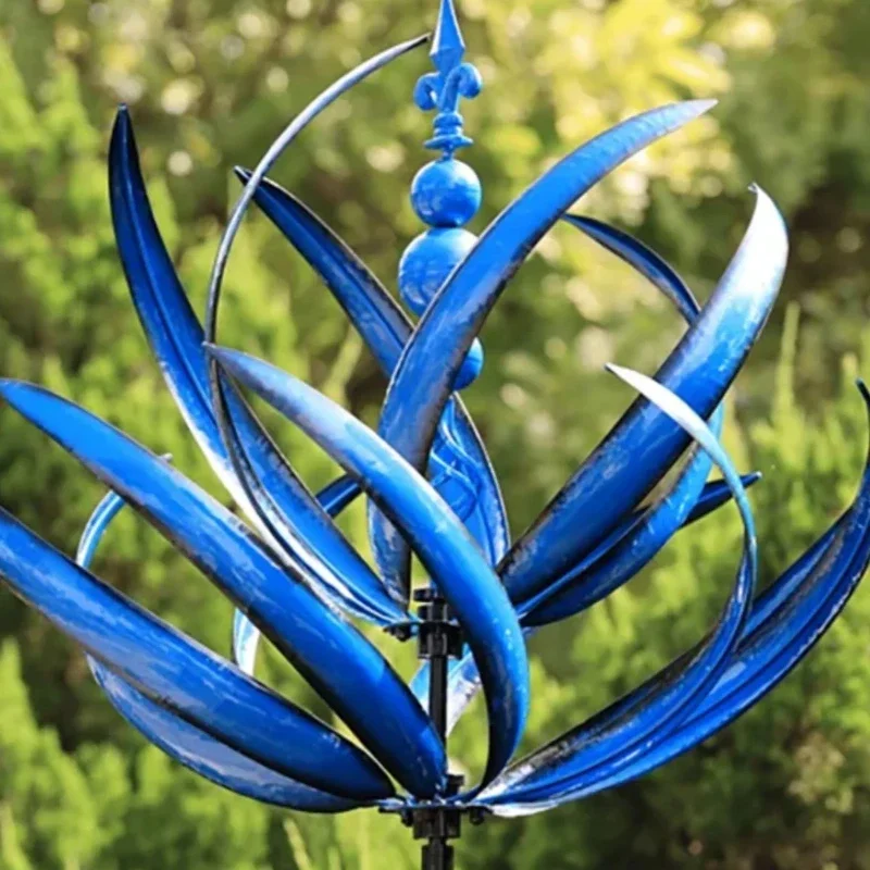 Metal Wind Spinner Kinetic Lawn Sculpture Wind-Powered Garden Decoration Outdoor Solar-Powered Windmill Artistic Garden