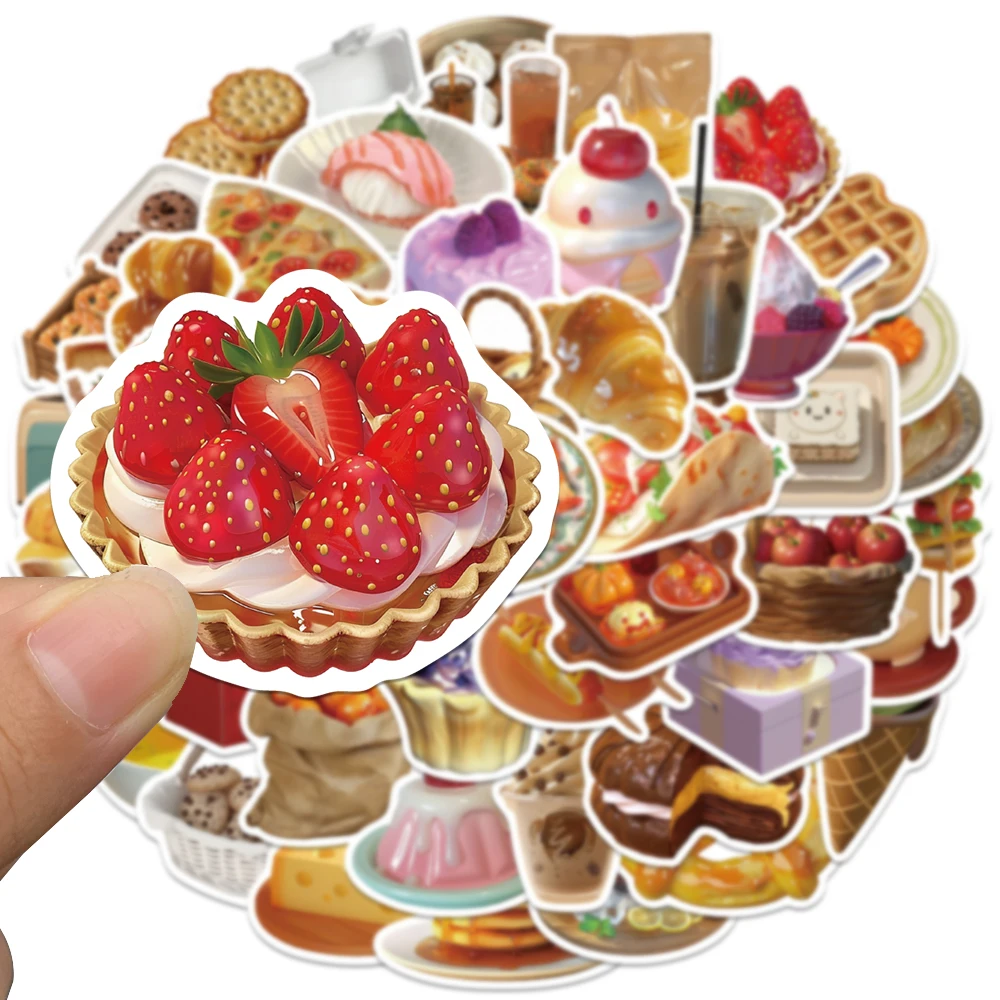 50pcs Ins Style Dessert pane adesivi alimentari per bagagli Laptop chitarra Skateboard bicicletta auto impermeabile Graffiti decalcomanie in vinile