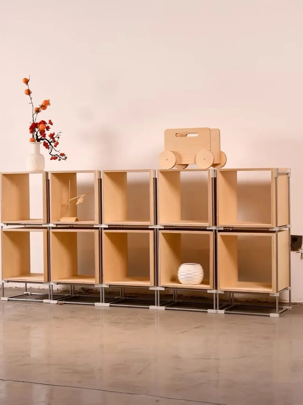 Bauhaus Suspension Metal Solid Wood Bookshelf Magazine Vinyl Record Cabinet Storage Cabinet