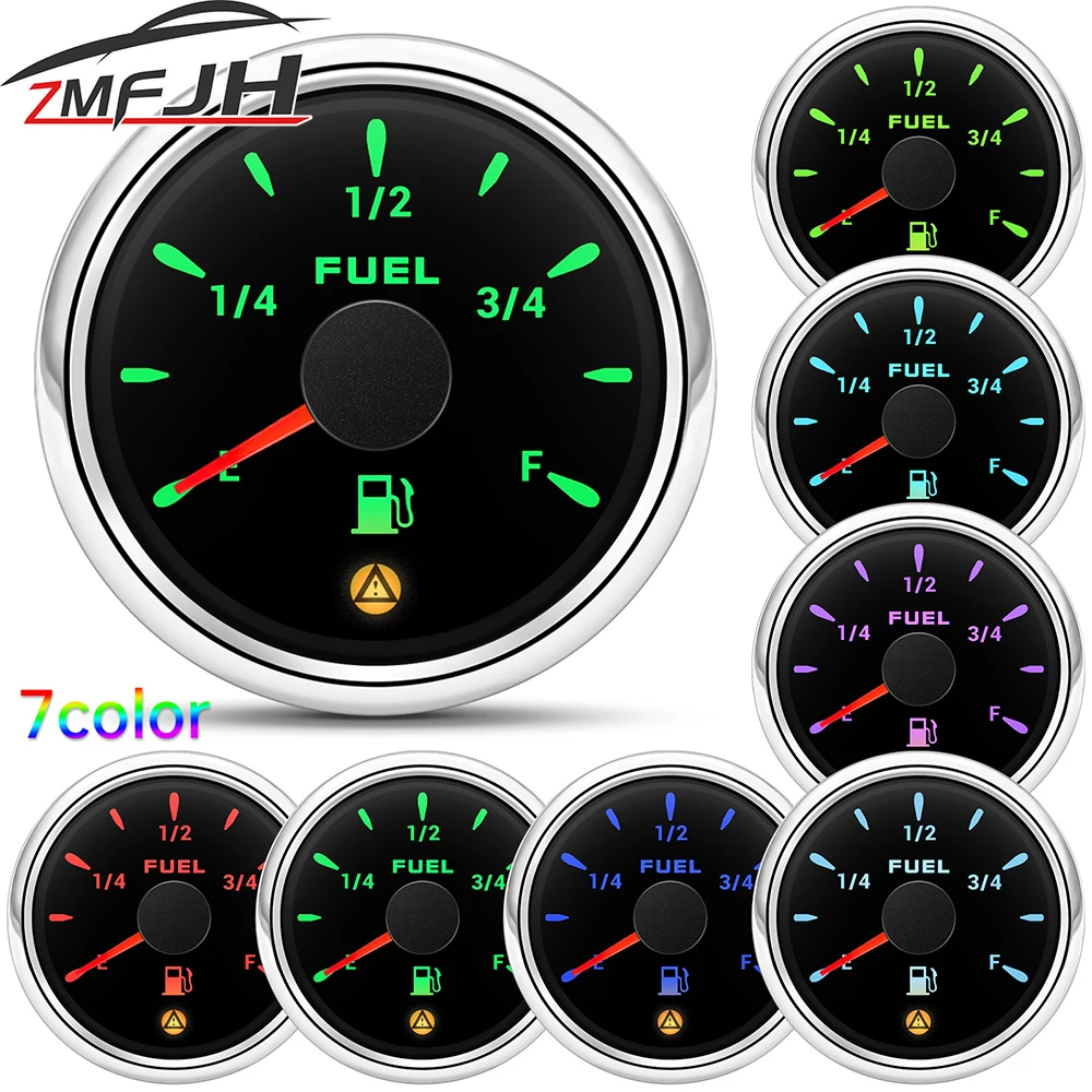 

52mm Fuel Level Gauge 240~33ohm 0~90ohm Fuel Sensor For Marine Boat Car Truck 7 Color Backlight Fuel Float Oil Level Meter