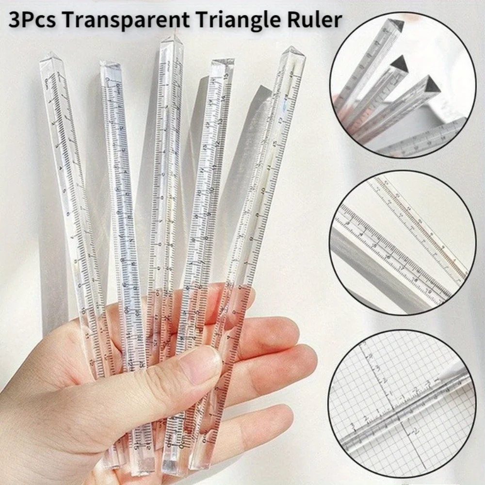 3pcs 15Cm Transparent Triangle Ruler Multifunctional Drawing Tools School Office Supplies