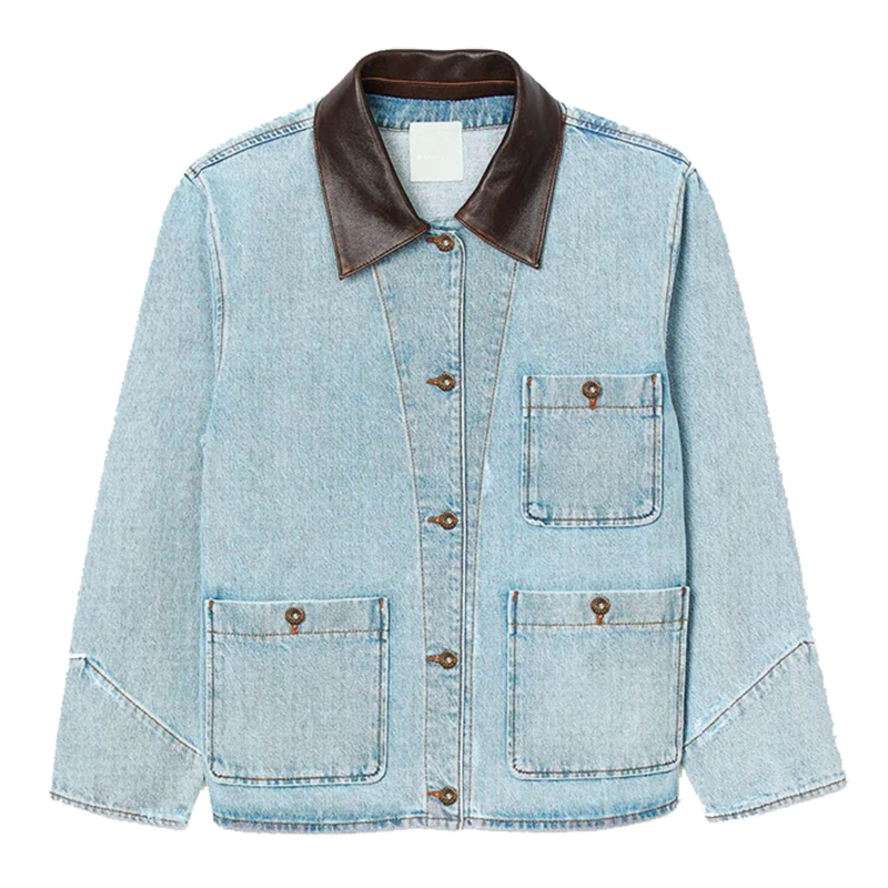 Asa printemps été nouveau col en cuir pour femmes Denim Jaet BL0080 trajet Sle Long Sve coupe ample une pièce