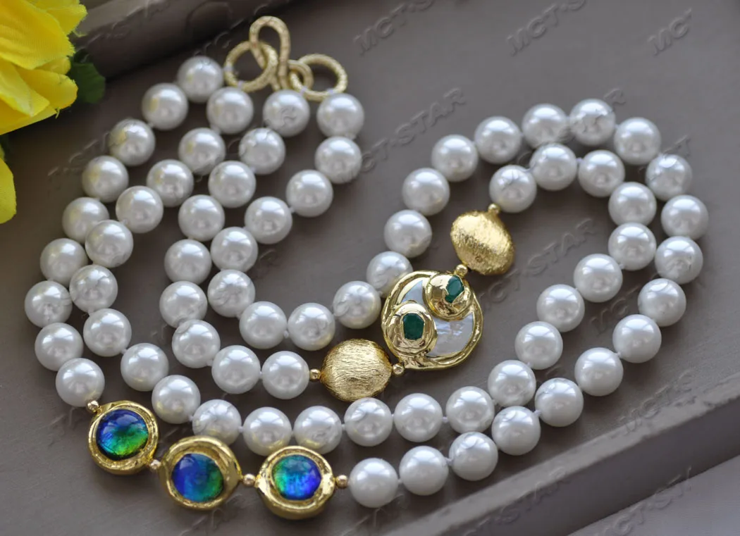 

MTC·STAR 2Row 19'' 22mm Ancient Glass Round Shell Pearl Necklace (Z11891)