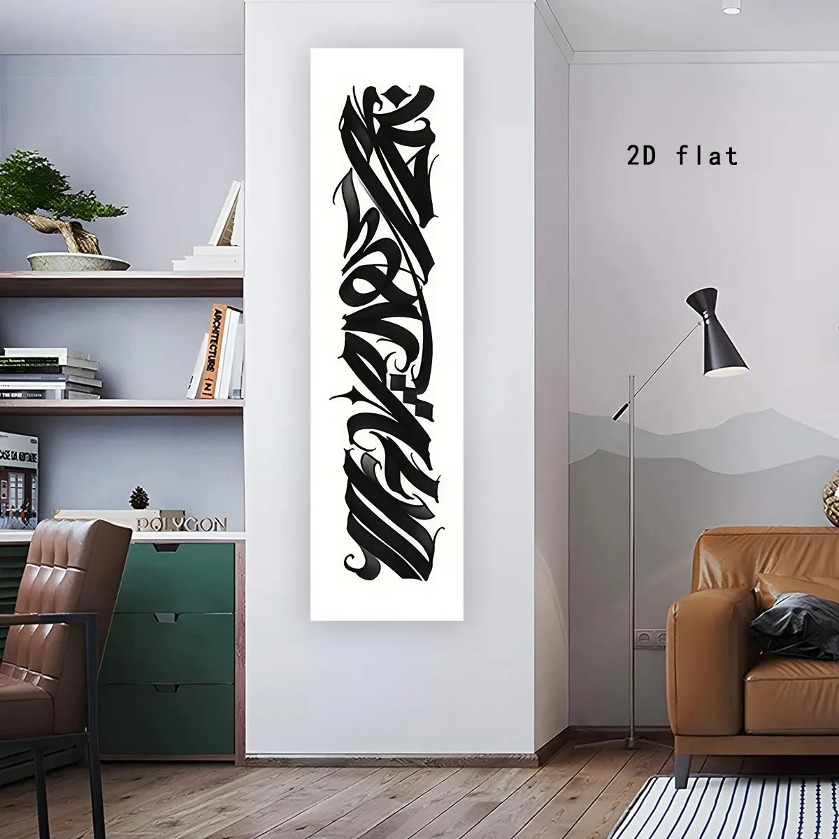 2D Flat Black and White Ink Abstract Calligraphy Art Vertical Tapestry Wallhung Modern Aesthetic Art Tapestry Is Used