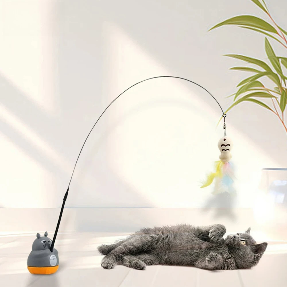 1PC Pet small cat fishing and cat teasing stick 360 degree rotation with feather bells and steel wire cat teasing stick