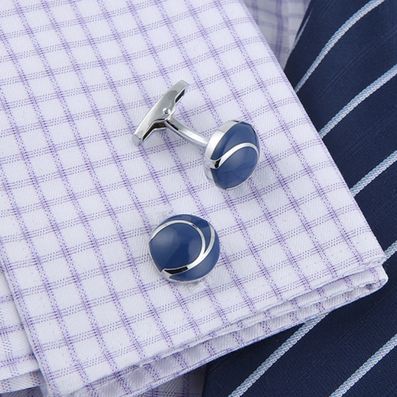 New Dark Blue Hemisphere Enamel Cufflinks Personalized Fashion Simple Daily Dating Party Men's French Shirt Cuff Accessories