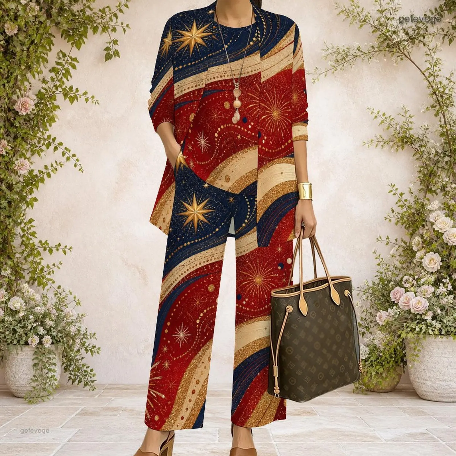 Women 3 Piece Outfit Mid Sleeve Open Cardigan With Tank Top And Wide Leg Pants Set Custom Print Ladies Casual Loungewear