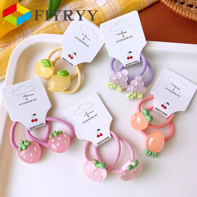 2PCS Kawaii Sweet Hair Ties Cute Cartoon Semi Transparent Fruit Strawberry Carrot Grape Lemon Elastyczna gumka dla dziewczynek KIDS