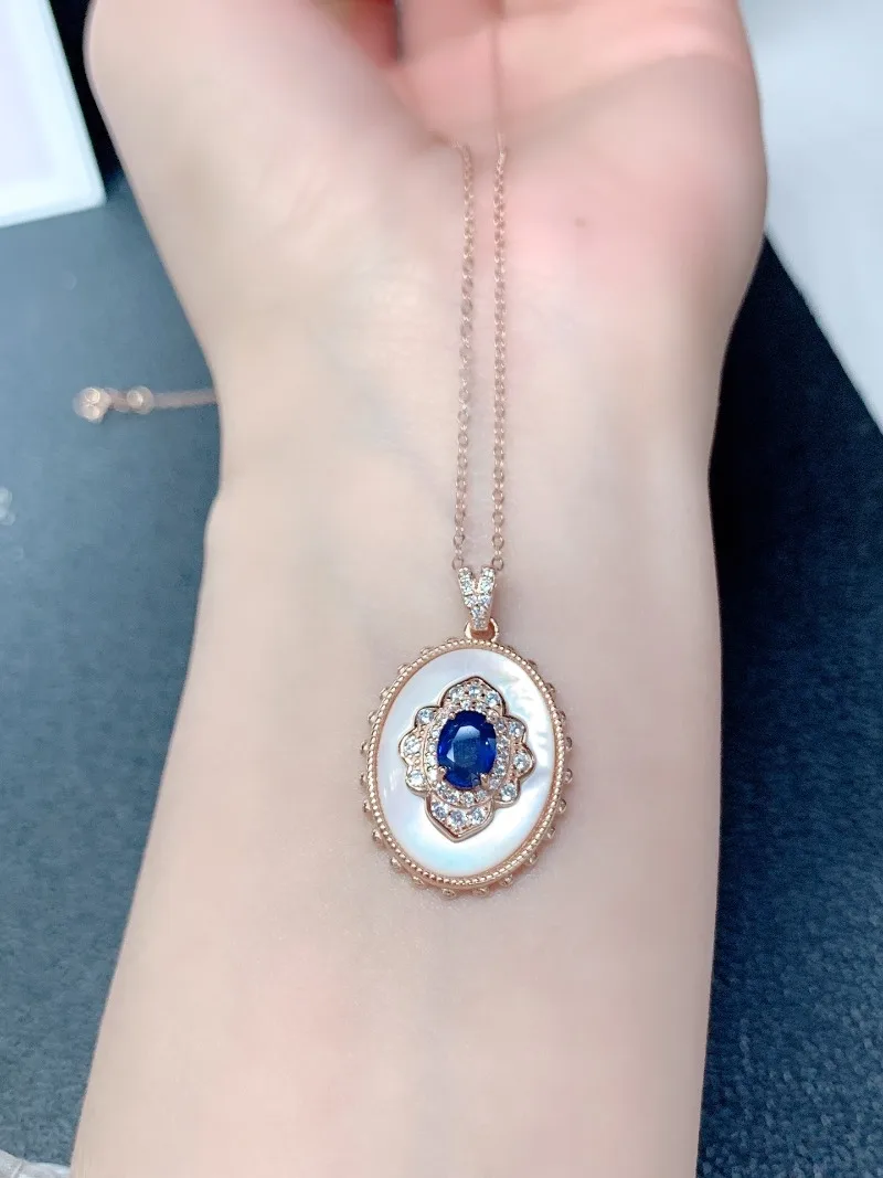 VVS Grade Natural Sapphire Pendant for Daily Wear 5mm*7mm 0.7ct Chrome Sapphire 925 Silver Necklace Pendant with Gold Plated