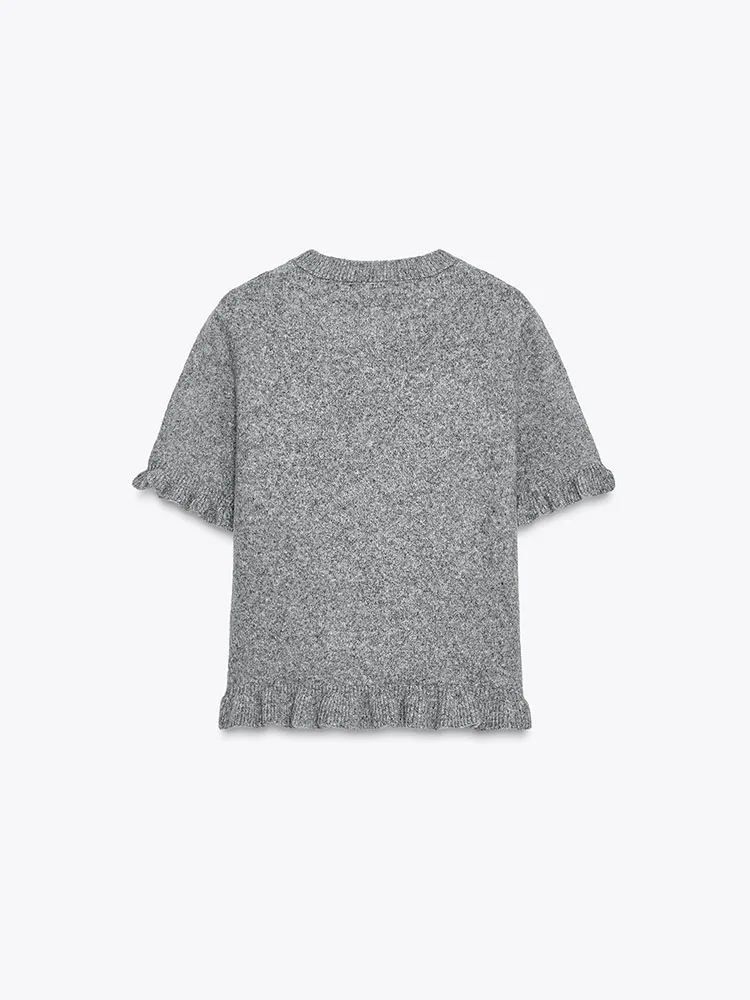 เสื้อสเวตเตอร์ถักผู้หญิงทรงเข้ารูป รุ่นใหม่ล่าสุด ฤดูใบไม้ร่วง ZA2025 ดีไซน์เก๋ไก๋ แต่งระบายหลายชั้น สไตล์อเนกประสงค์ ทันสมัย
