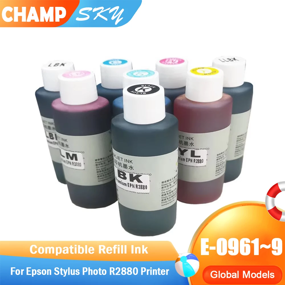 Premium Refill Ink for Epson T0961 to T0969 Series, 8 Colors Quality Ink for Epson Stylus R2880 Printer
