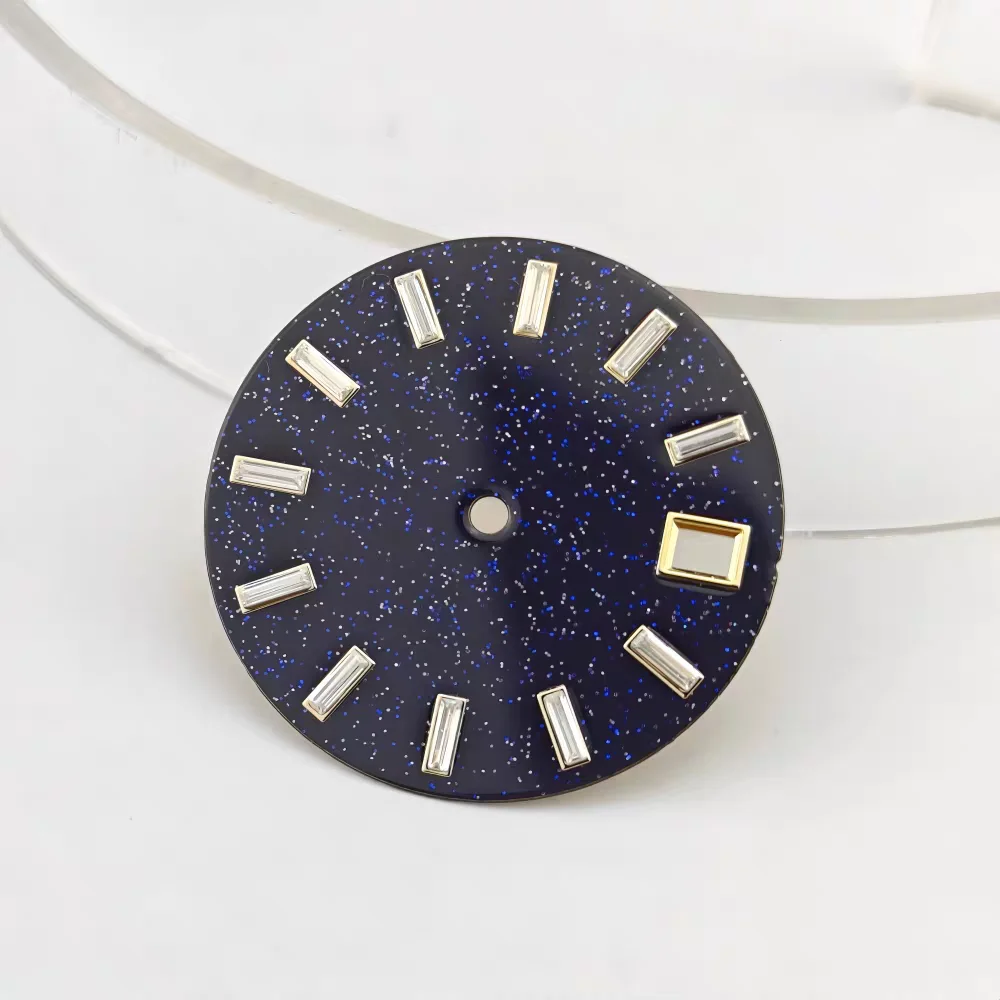 NH35 watch with 28.5mm dial, NO logo dial enamel surface, blue and gold dial, 4R35 movement dial for Seiko mod