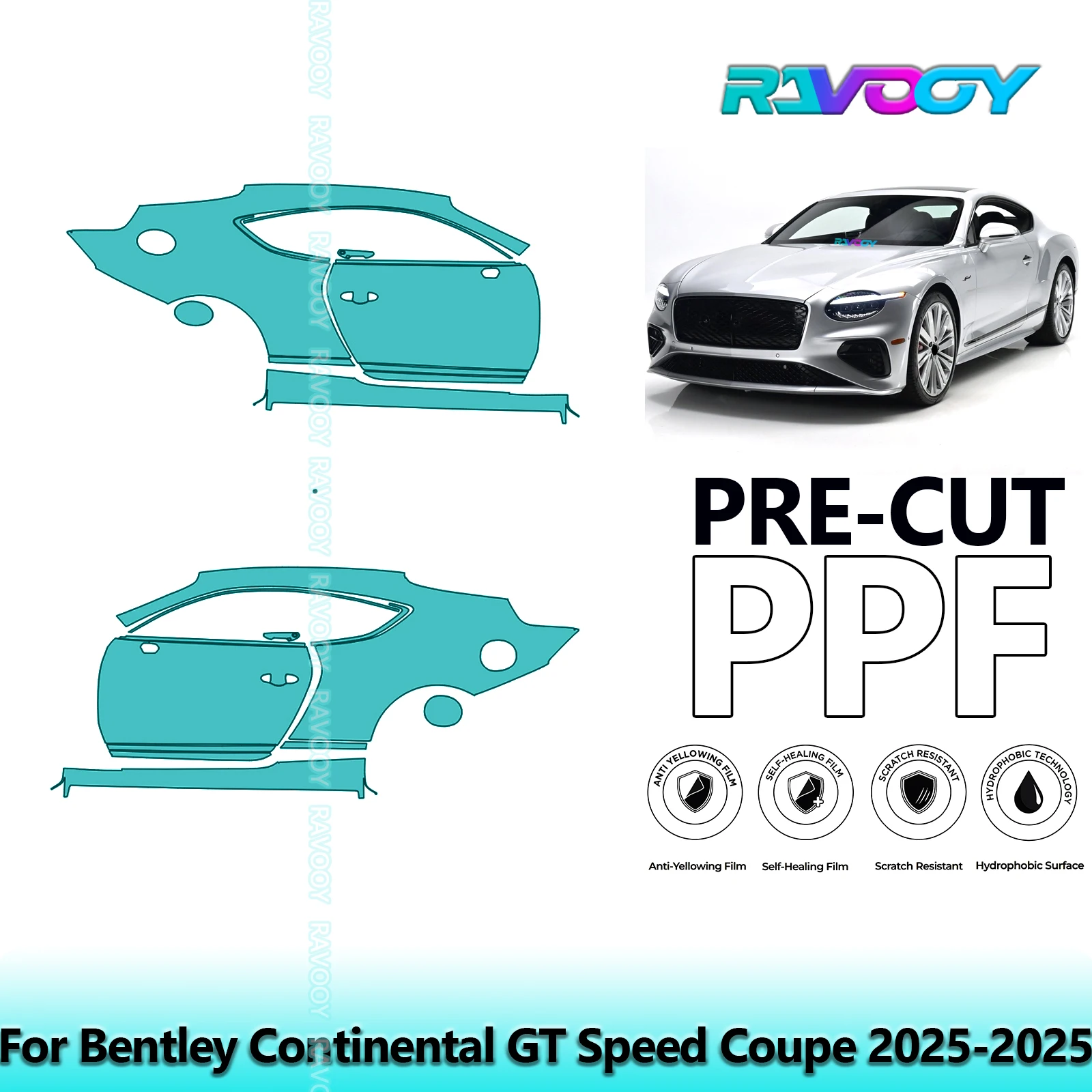 

For Bentley Continental GT Speed Coupe 2025-2025 8.5mil Pre-Cut PPF Door & A/B Pillar Kit TPU Paint Protection Film Set