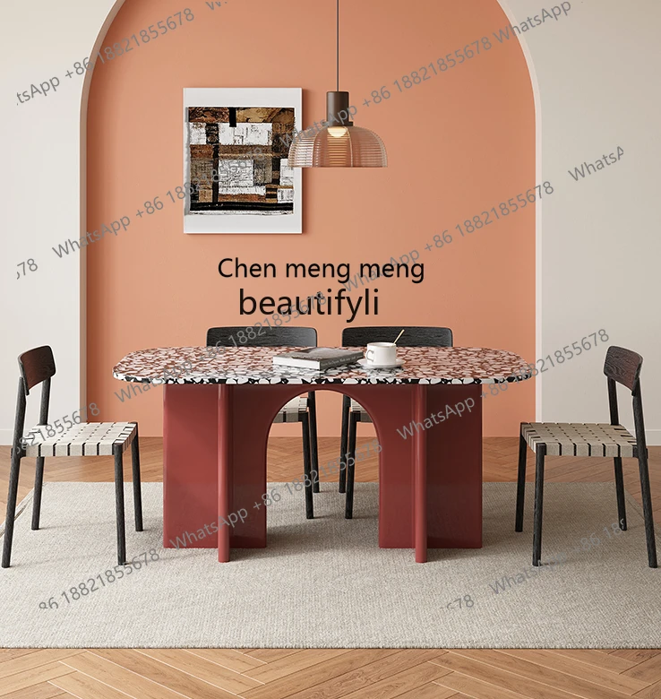 Nordic Modern Minimalist Terrazzo Stone Plate Dining Tables and Chairs Set Household Small Apartment Rectangular Dining Table
