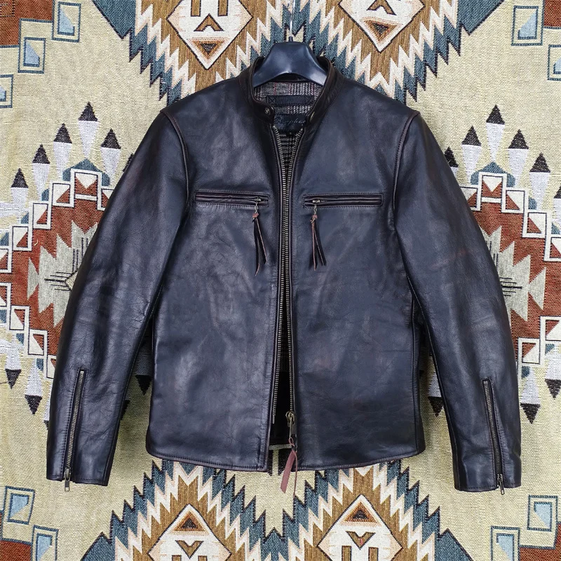 

J100 old horse jacket men's stand collar simple slim and thin can be tamed leather jacket