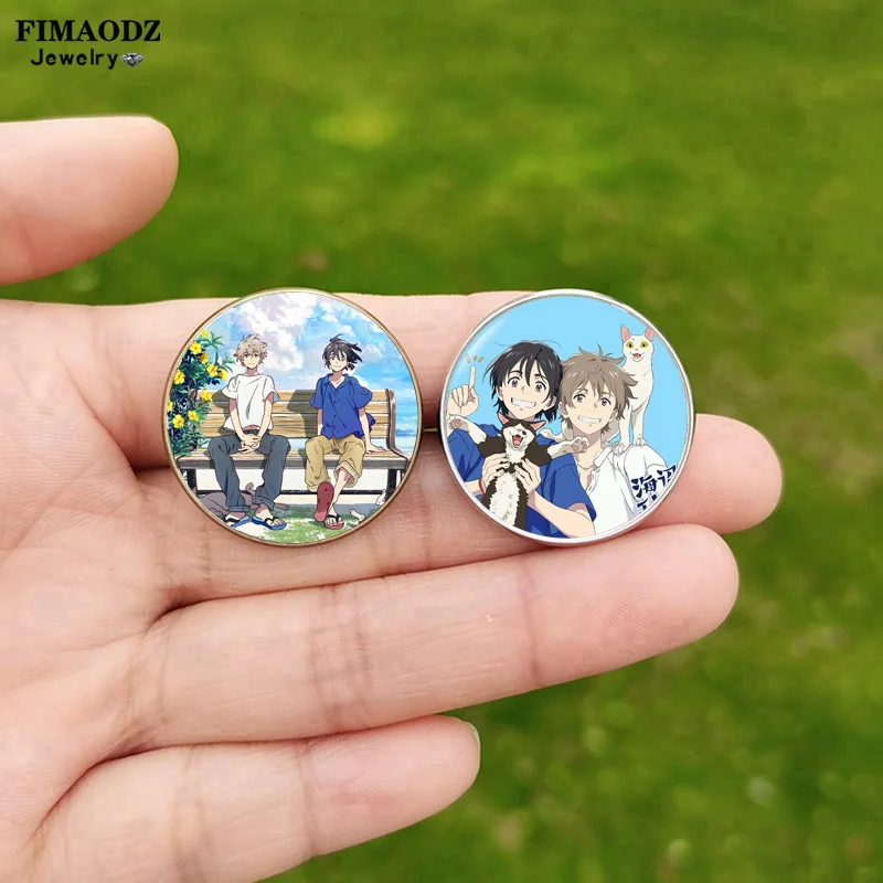 Broches de cúpula de cristal para hombres y mujeres, insignias de mochila, póster de figura de Anime, Shun Mio, Seaside Stranger, Umibe No Etranger Pin, regalo, 2023